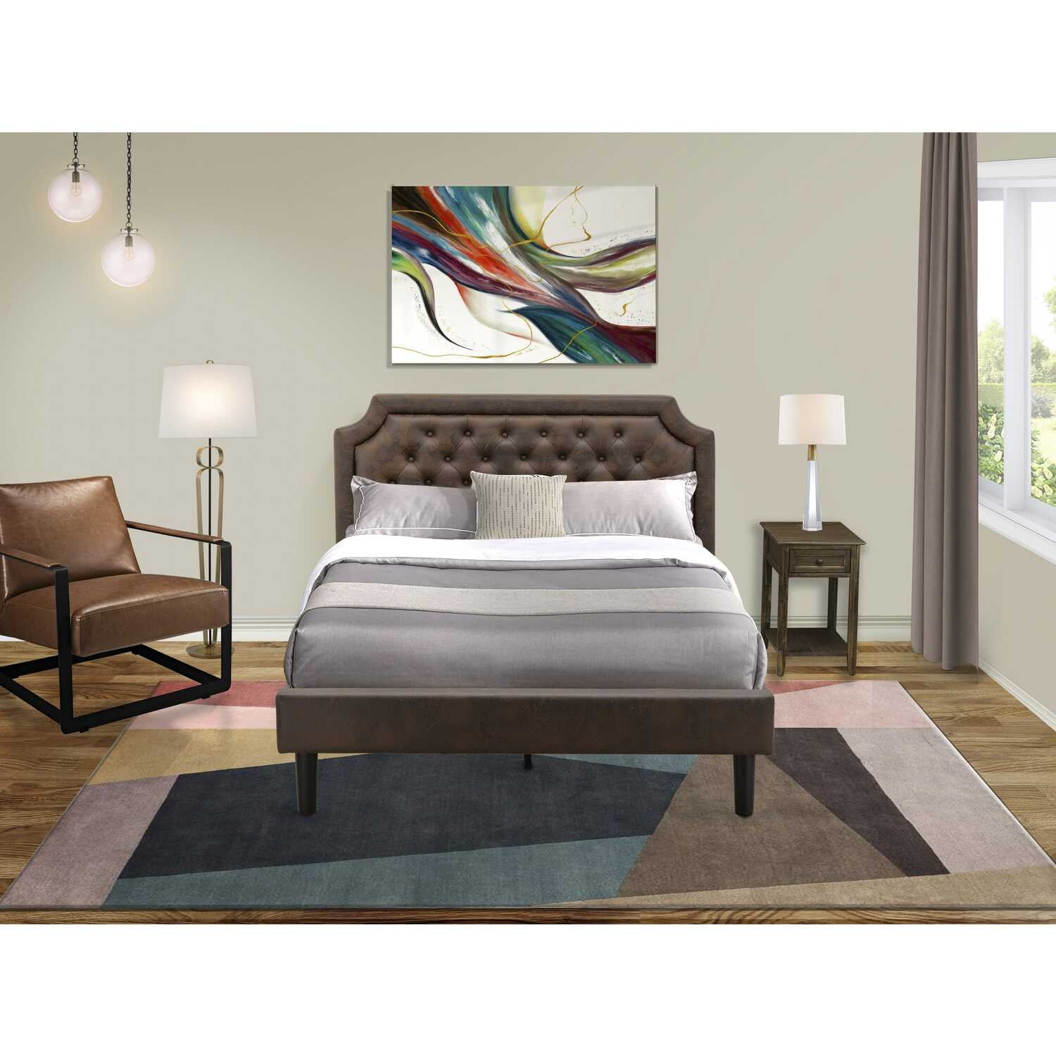 East West Furniture Granbury 2 Pieces Wood Queen Bedroom Set in Dark