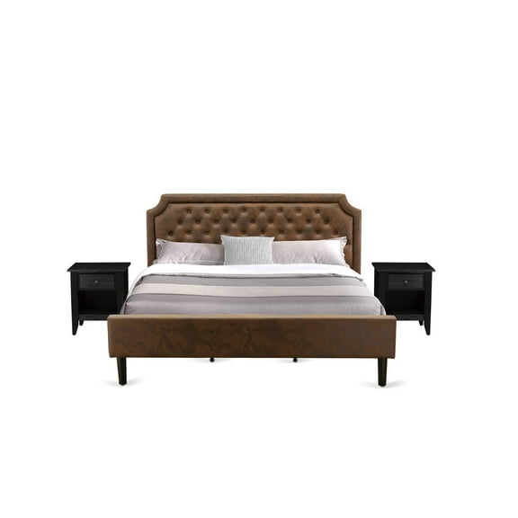 East West Furniture Granbury 3-Piece Wood King Bedroom Set in Brown & Black