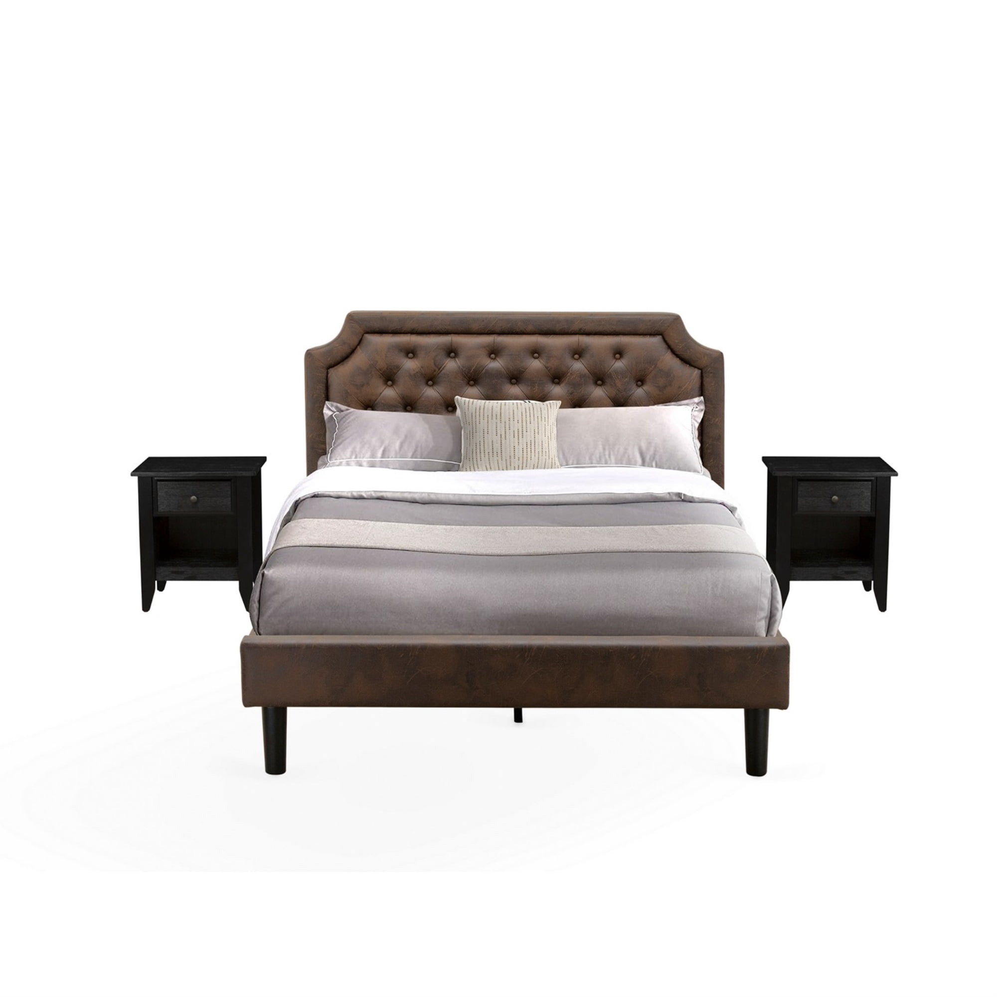 East West Furniture Granbury 3Piece Wood Queen Bedroom Set in Brown