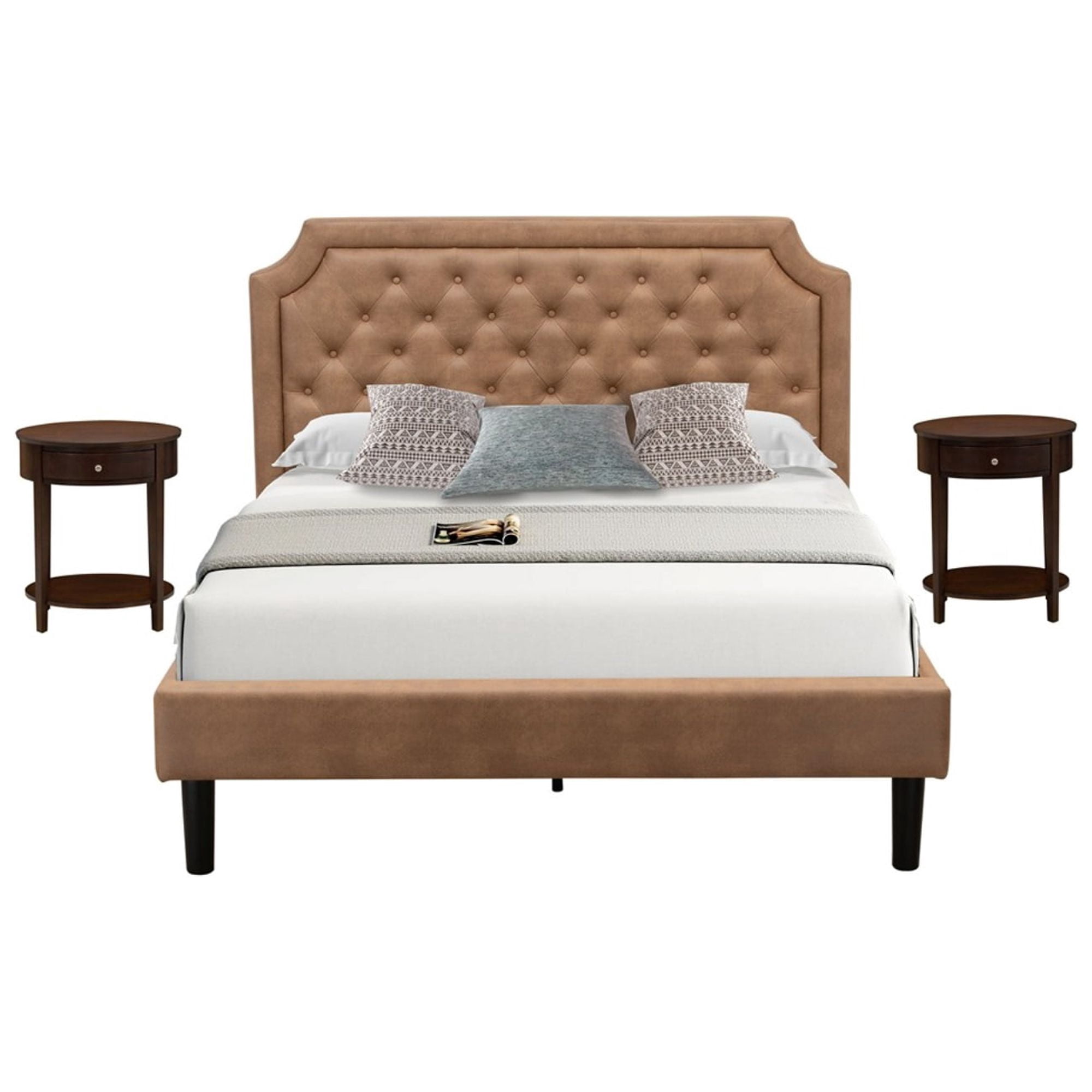 East West Furniture Granbury 3Piece Wood Queen Bedroom Set in Mahogany