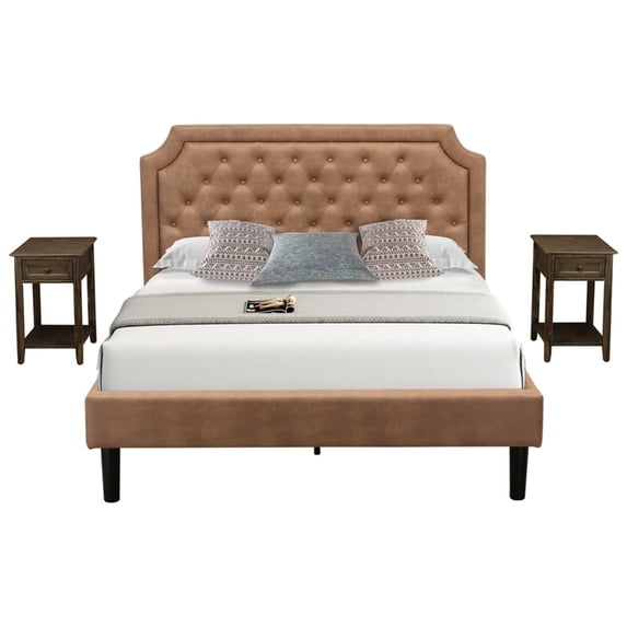 East West Furniture Granbury 3 Pieces Wood Queen Platform Bedroom Set in Brown