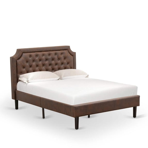East West Furniture GBF-25-F Bed Frame Consist of Black Textured Upholstered Headboard, Footboard and Wood Rails, Slats - Wooden 9 Legs - Black Finish