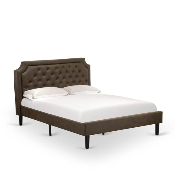 East West Furniture GBF-25-Q Wooden Bed Includes Black Textured Upholstered Headboard, Footboard and Wood Rails, Slats - Wooden 9 Legs - Black Finish