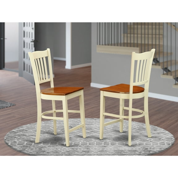 East West Furniture Groton 11" Wood Counter Stools in Cream/Cherry (Set of 2)