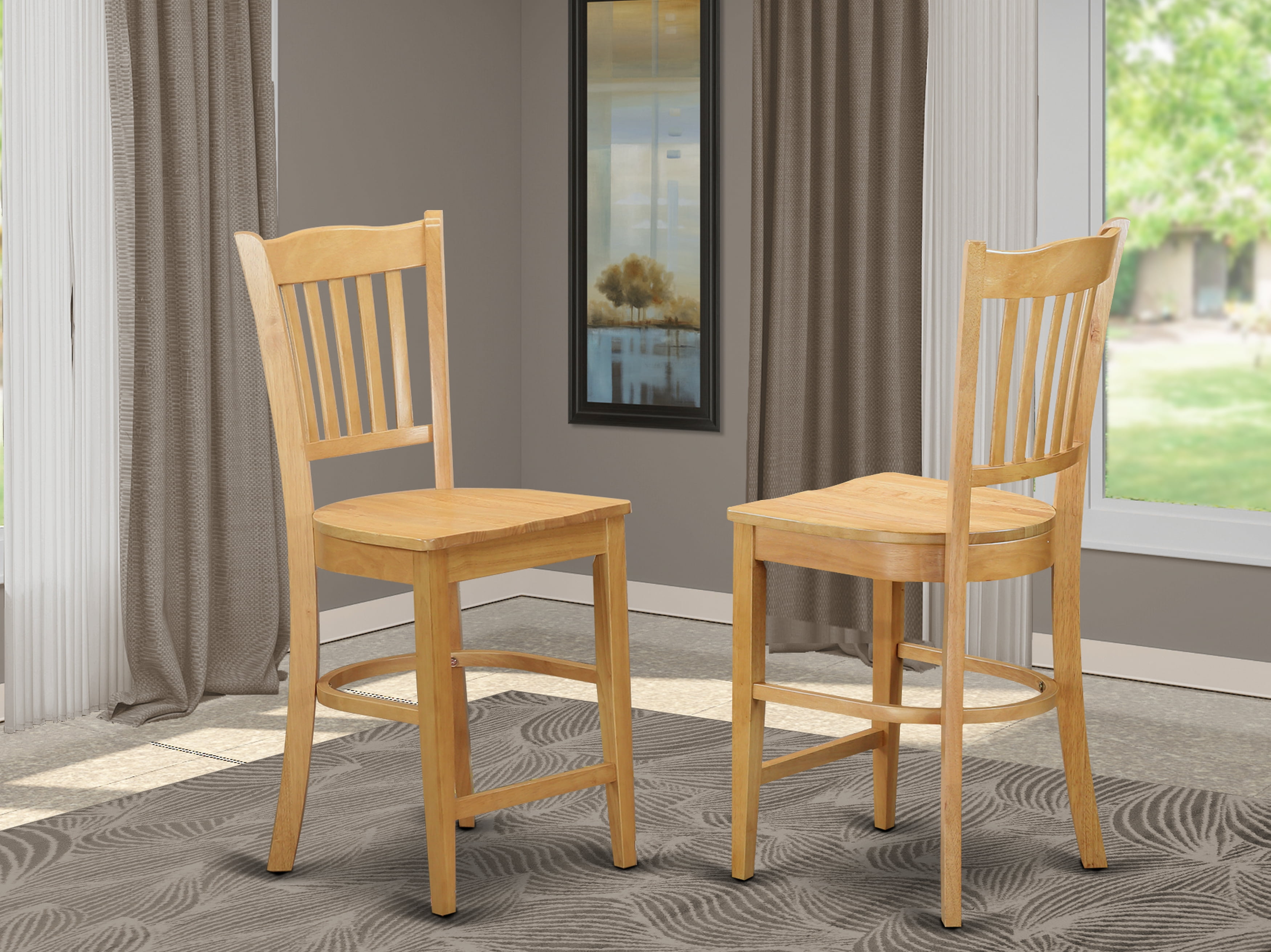 East West Furniture Groton 11" Wood Counter Stools in Oak (Set of 2