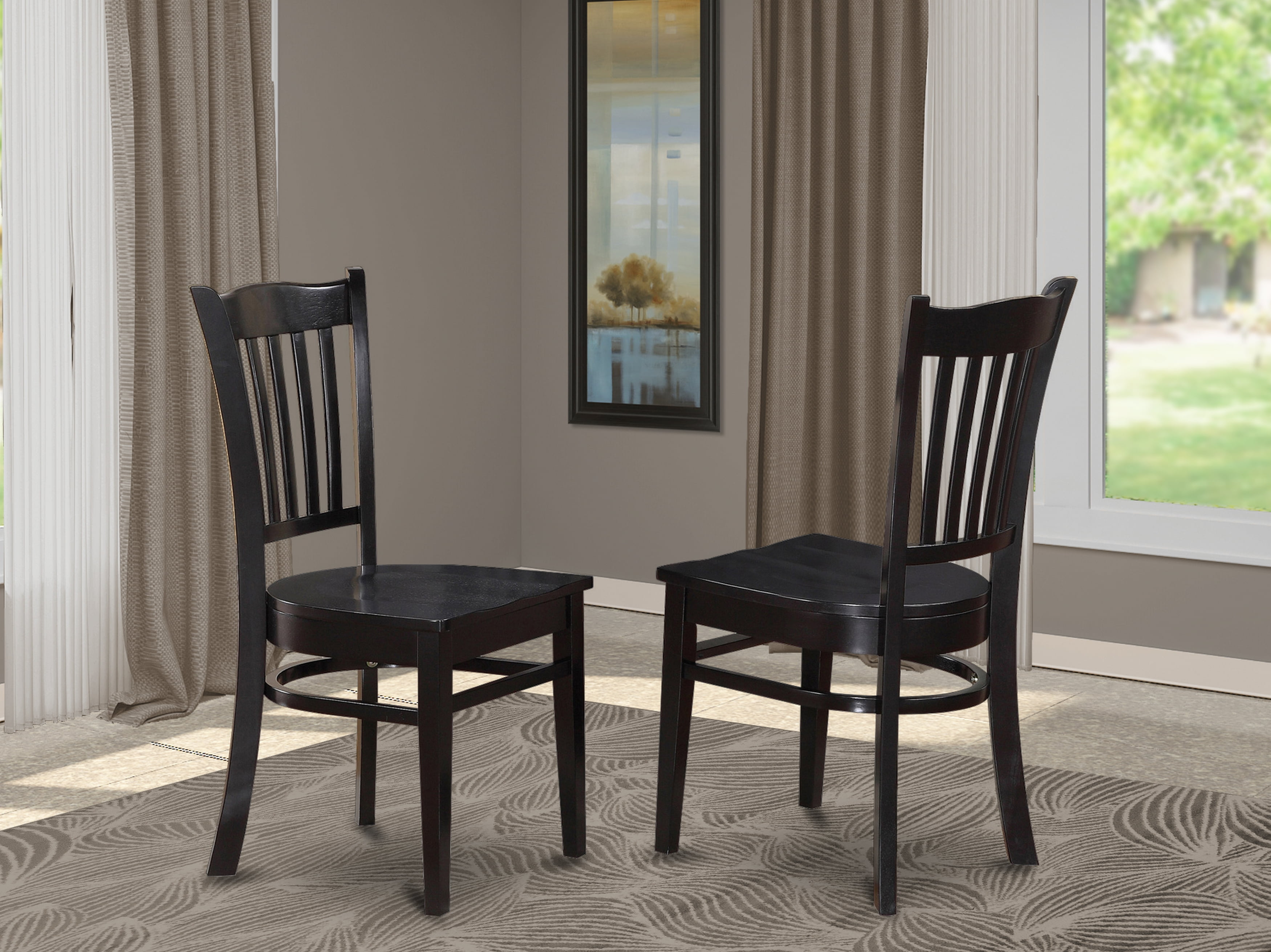 East West Furniture Groton 11" Wood Dining Chairs in Black (Set of 2