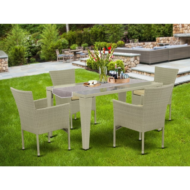 East West Furniture Gudhjem 5-piece Patio Dining Set with Armchairs in Natural
