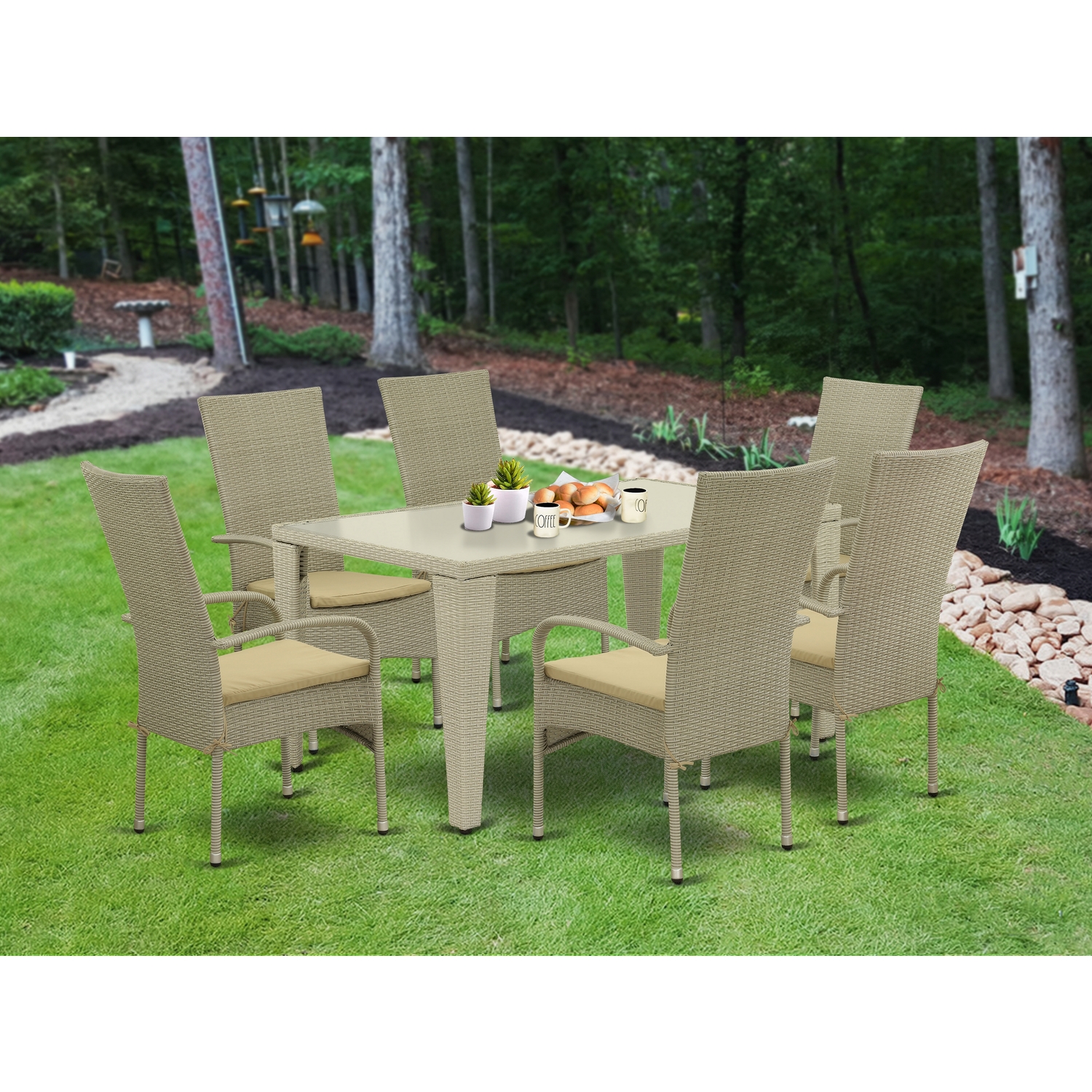 East West Furniture Gudhjem 7-piece Metal Patio Set with Armchairs in Natural - image 1 of 4