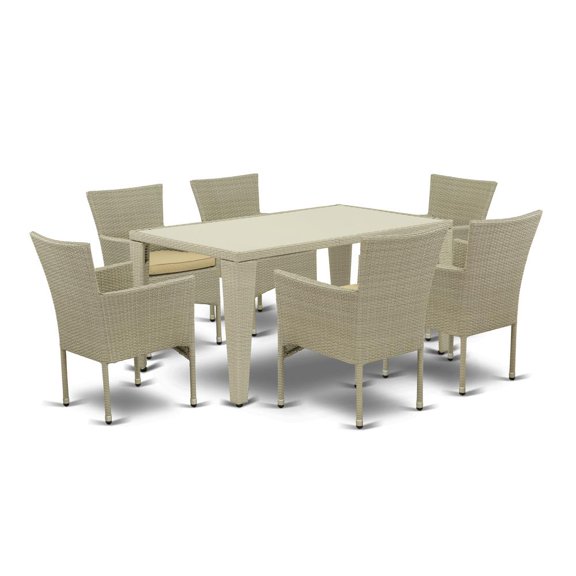 East West Furniture Wicker Patio Set Natural Linen, GUBK7-03A