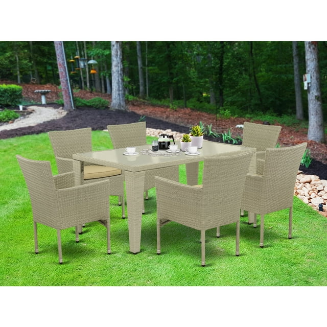 East West Furniture Gudhjem 7-piece Patio Dining Set with Armchairs in Natural