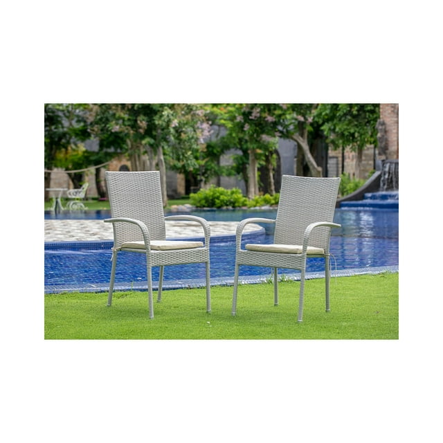 East West Furniture Gudhjem Metal Patio Dining Chairs in Natural (Set of 2)