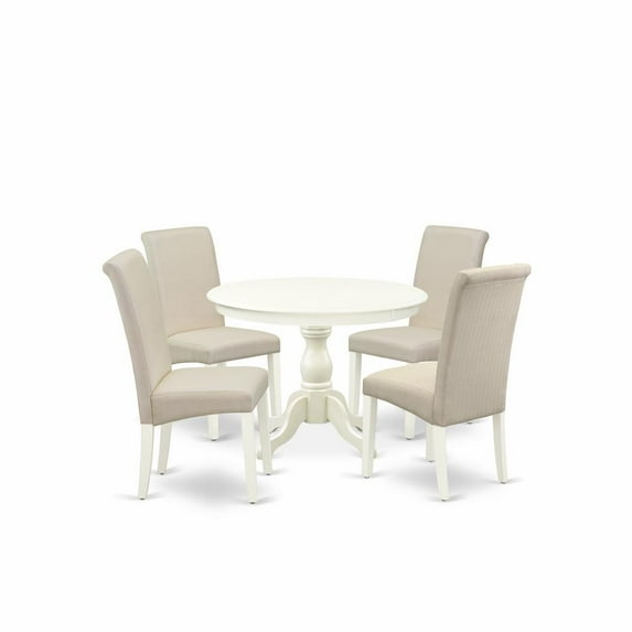 East West Furniture Hartland 5-piece Wood Dining Set in Linen White/Cream