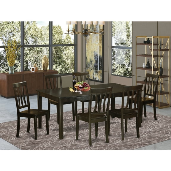 East West Furniture HEAN7-CAP-W 7 Piece Formal Dining Room Set-Table With Leaf and 6 Kitchen Chairs
