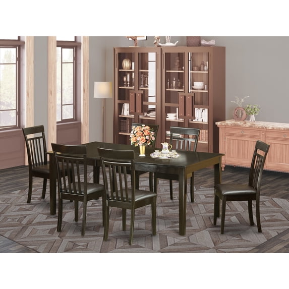East West Furniture HECA7-CAP-LC 7 Piece Dining Table Set-Table With Leaf and 6 Dinette Chairs