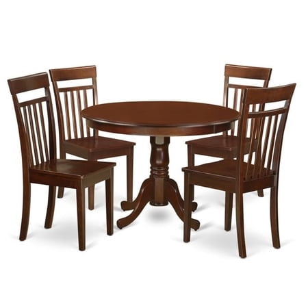 East West Furniture HLCA5-MAH-W Dining Set - One Round Small Table & Four Chairs with Solid Wood Seat, Mahogany - 5 Piece - 42 in.
