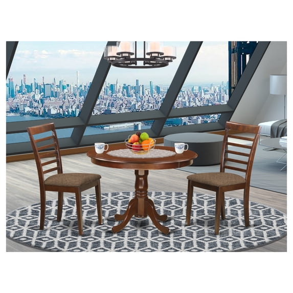 East West Furniture HLML3-MAH-C 3 Pc set with a Kitchen Table and 2 Linen Seat Dinette Kitchen Chairs in Mahogany
