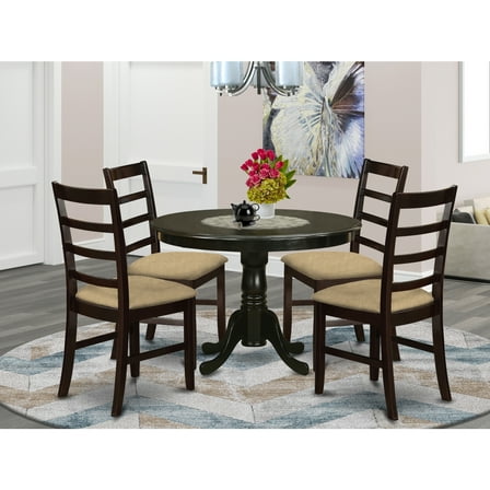 East West Furniture Hartland 5 Piece Round Pedestal Dining Table Set with Parfait Chairs