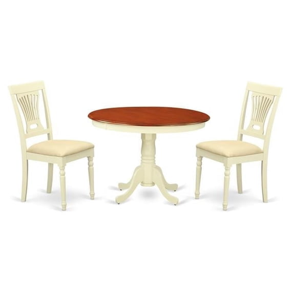 East West Furniture HLPL3-BMK-C Dining Set - One Table & Two Cushion Seat Dinette Chairs, Buttermilk & Cherry - 3 Piece