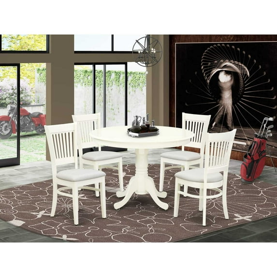 East West Furniture Hartland 5-piece Wood Dining Set with Linen Seat in White