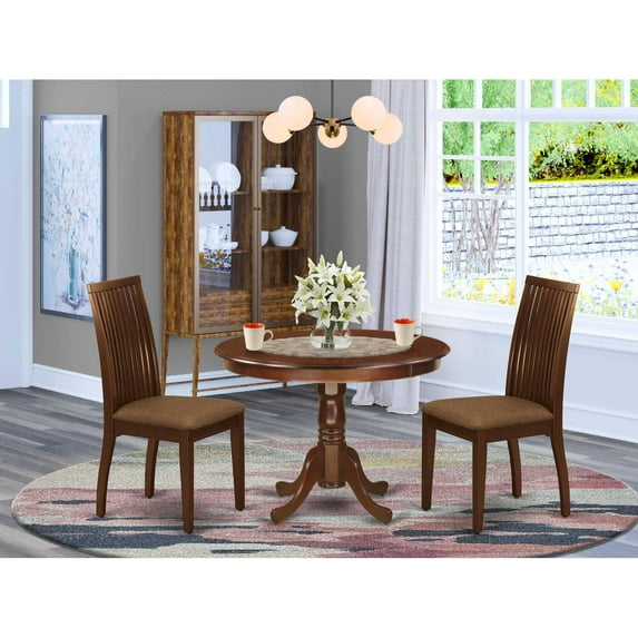 East West Furniture Hartland 3-piece Dining Set with Cushion Seat in Mahogany