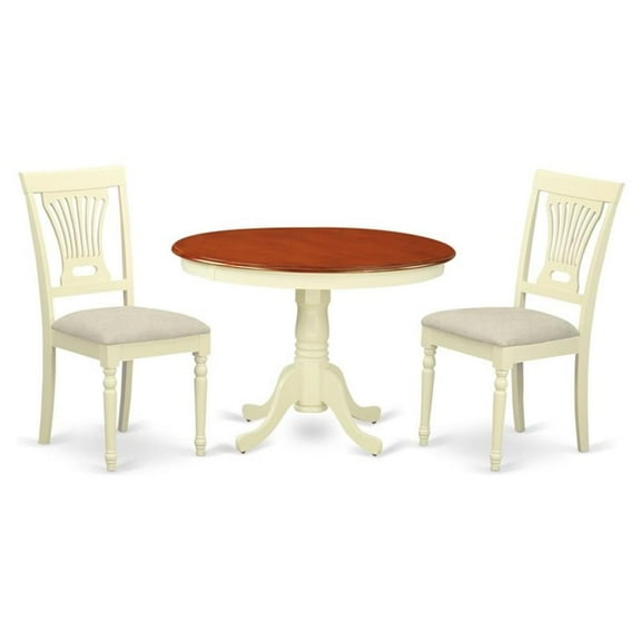 East West Furniture Hartland 3-piece Dining Set with Fabric Chairs in Cherry