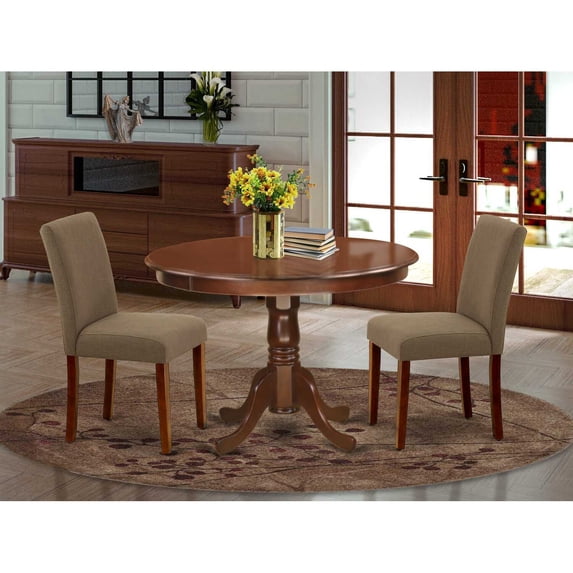 East West Furniture Hartland 3-piece Dining Set with Fabric Seat in Mahogany