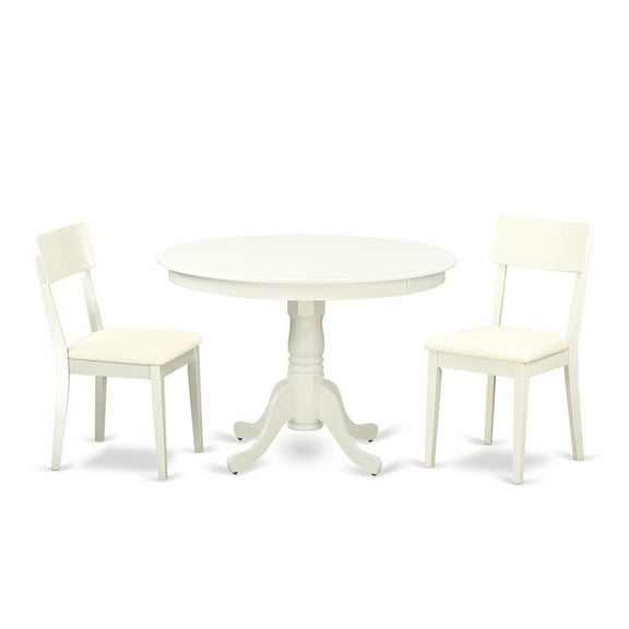 East West Furniture Hartland 3-piece Dining Set with Leather Seat in Linen White