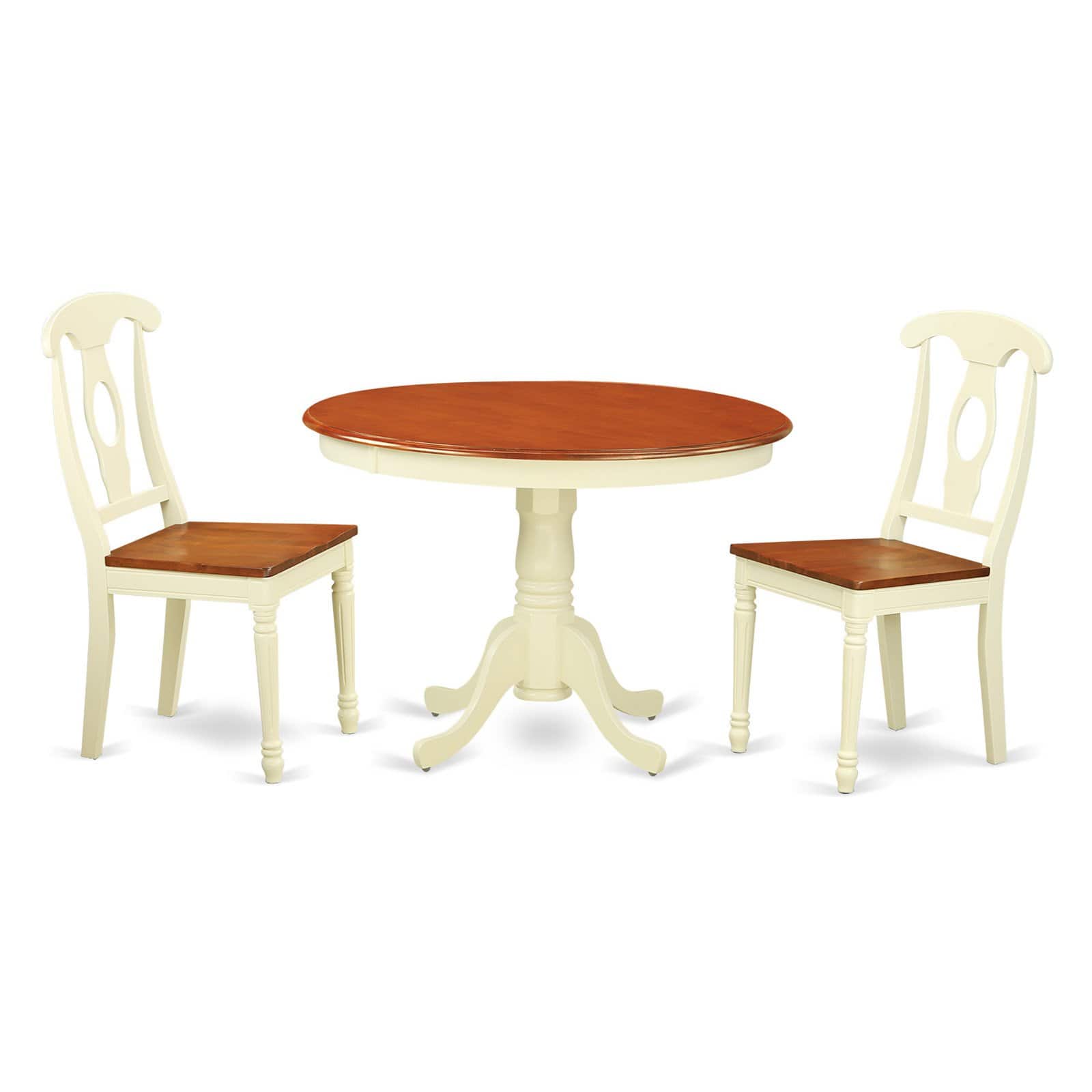 East West Furniture 3-Piece Dining Set – Mahogany Finish Square Table & 2 Wooden Chairs