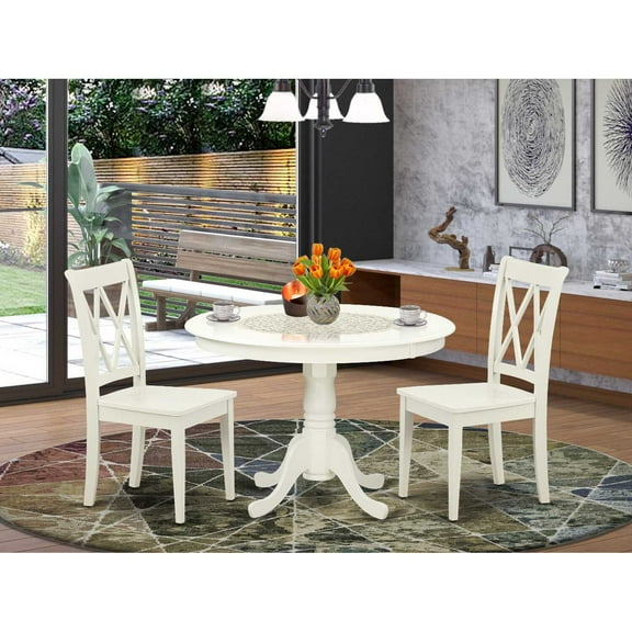 East West Furniture Hartland 3-piece Dining Table and X-Back Chairs in White