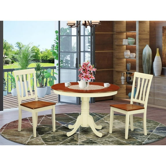 East West Furniture Hartland 3-piece Wood Dining Set in Buttermilk and Cherry