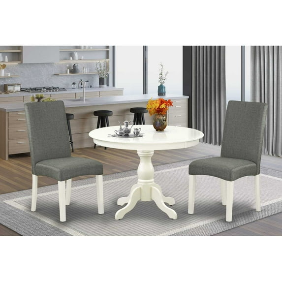 East West Furniture Hartland 3-piece Wood Dining Set in Linen White/Gray