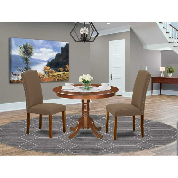 East West Furniture Dining Room Set Mahogany, HLEN3-MAH-18