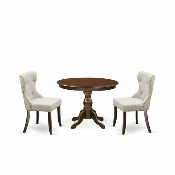 East West Furniture Hartland 3-piece Wood Dining Set in Mahogany/Doeskin