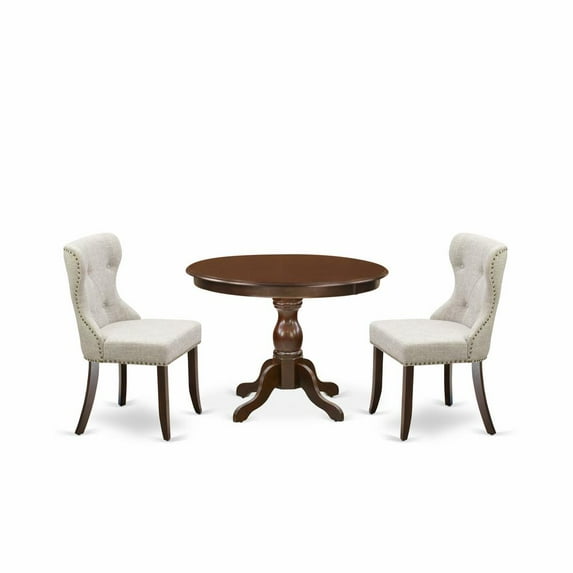East West Furniture Hartland 3-piece Wood Dining Set in Mahogany/Doeskin