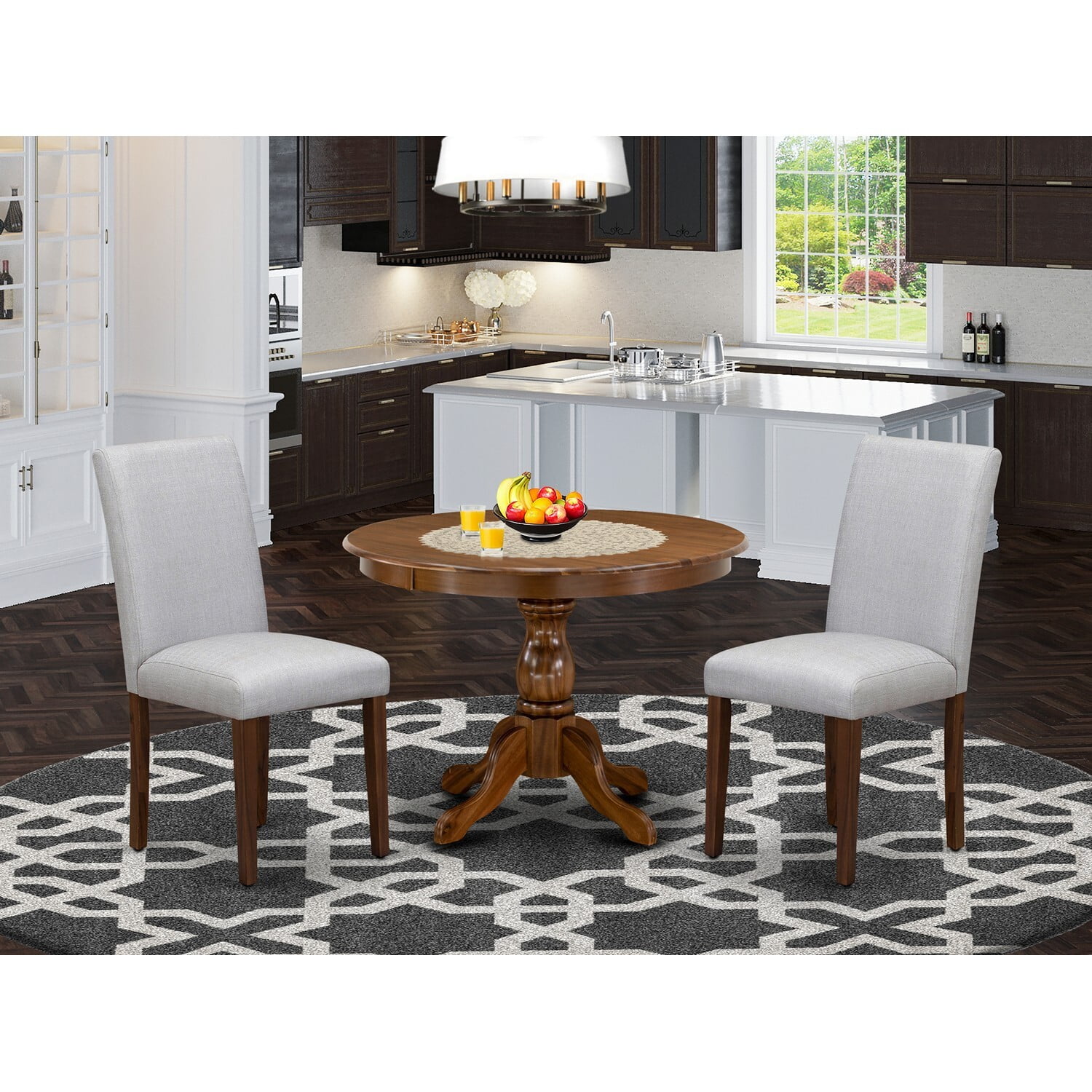 East West Furniture Hartland 3-piece Wood Dining Set in Walnut/Gray ...