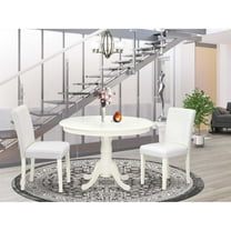 East West Furniture Hartland 3-piece Wood Dining Set with Leather Seat in White
