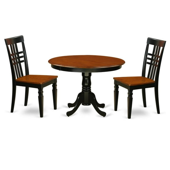 East West Furniture 3 Pc set with a Kitchen Table and 2 Microfiber Dinette Chairs in Black and Cherry