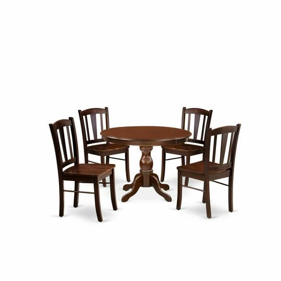 East West Furniture Hartland 5-Piece Solid Wooden Dining Set in Mahogany