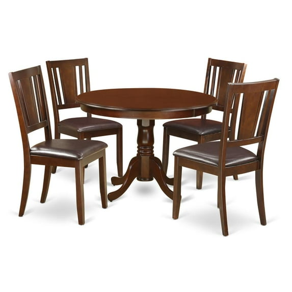 East West Furniture Hartland 5-piece Dining Set with Leather Chairs in Mahogany