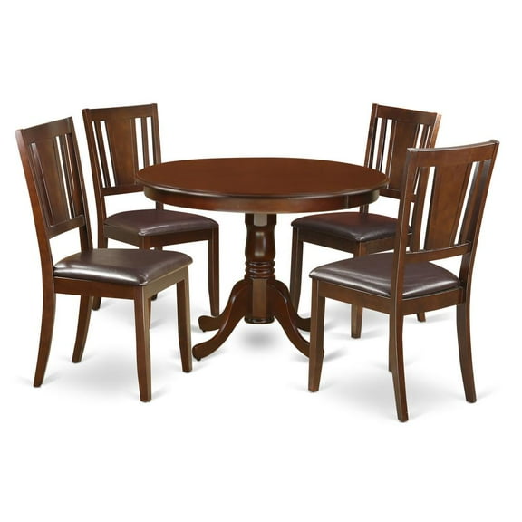 East West Furniture Hartland 5-piece Dining Set with Leather Chairs in Mahogany