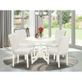 thumbnail image 1 of East West Furniture HBAB5-LWH-64 5 Piece Dining Table Set - Linen White Small Dining Table and 4 White Faux Leather Mid Century Modern Dining Chairs with High Back - Linen White Finish, 1 of 9