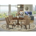 thumbnail image 1 of East West Furniture HLFO5-MAH-47 5-Piece Kitchen Dining Room Set Includes 1 Pedestal Table and 4 Light Sable Linen Fabric Parson Chairs with Button Tufted Back - Mahogany Finish, 1 of 10