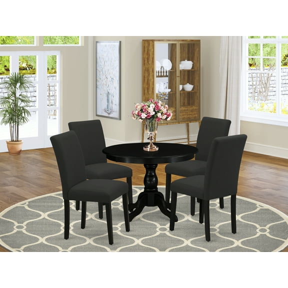 East West Furniture Hartland 5-piece Wood Dining Set in Wire Brush Black
