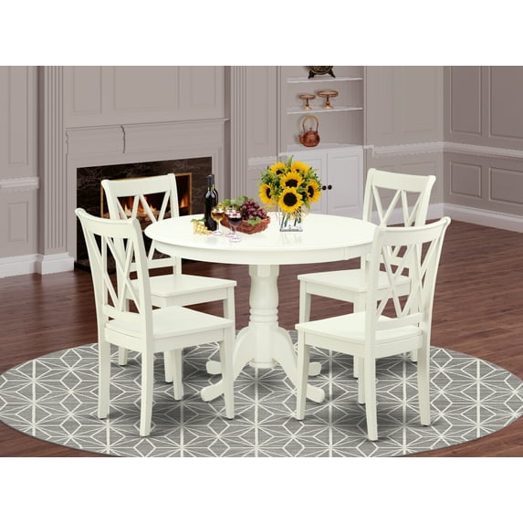 East West Furniture Dining Room Set Linen White, HLCL5-LWH-W