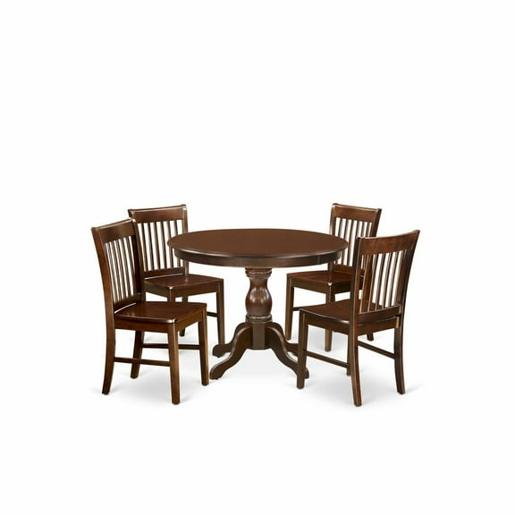 East West Furniture Hartland 5-piece Wood Dining Set with Nail Heads in Mahogany
