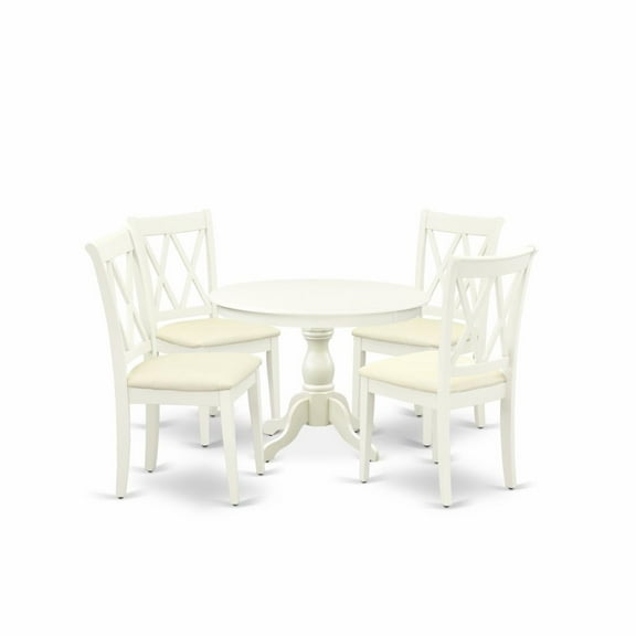 East West Furniture Hartland 5-piece Wood Dining Table Set in Linen White