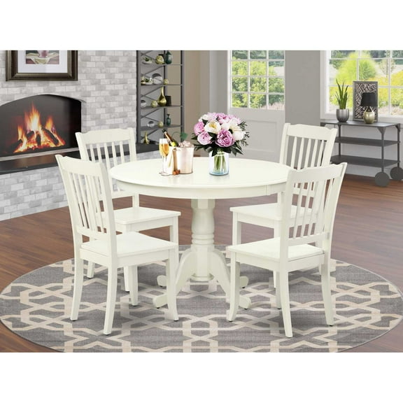 East West Furniture Dining Room Set Linen White, HLDA5-LWH-W
