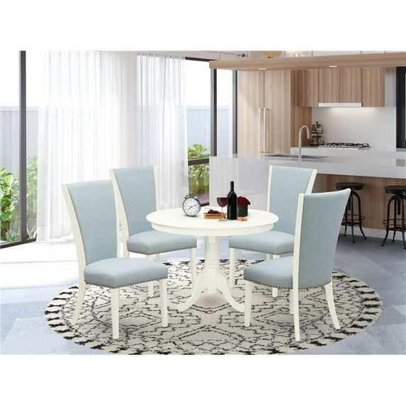 East West Furniture Hartland Dining Table Set - Linen White & Baby Blue, Set of 4
