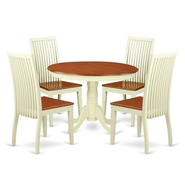 East West Furniture Hartland HLIP5 Five Piece Round Pedestal Dining Table Set