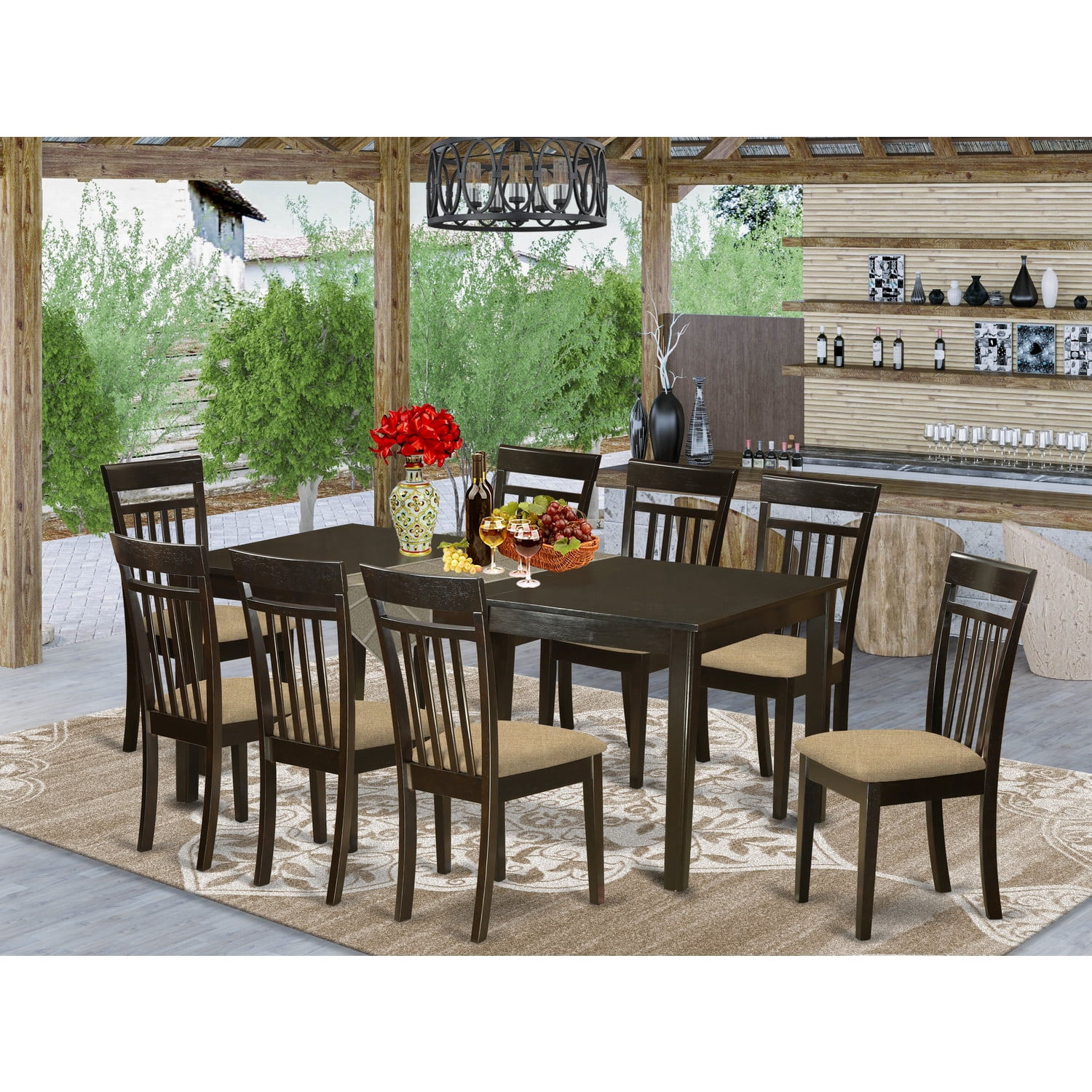 East West Furniture Henley 9-Piece Extendable Wood Dining Table Set ...